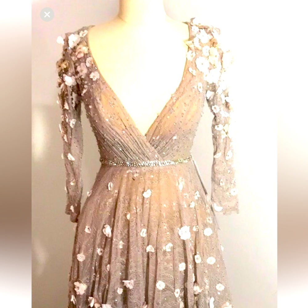 Mac Duggal MIDI Floral Beige Blush Size 0